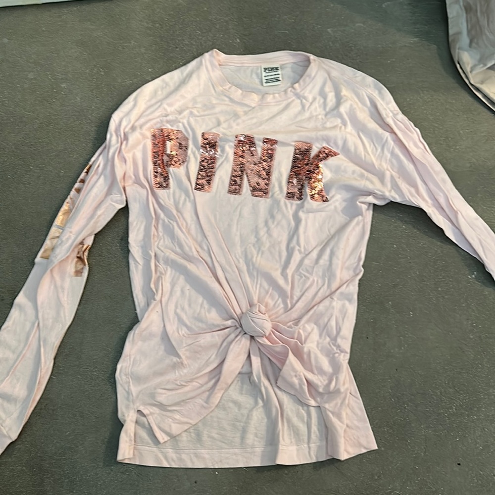 PINK sequin long sleeve oversized lounge tee